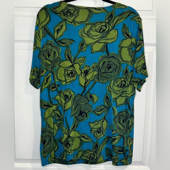 Kathy Ireland Women’s Blouse - V-Neck Blue/Green Floral Print - Sz -X (12-14) - Picture 2 of 4